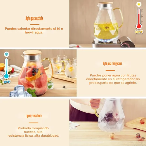 Miniatura 4 de DUJUST Jarra de agua de 2 litros, jarra de vidrio con diseño de diamante moderno con tapa y asa, jarra de agua de alta durabilidad para infusor