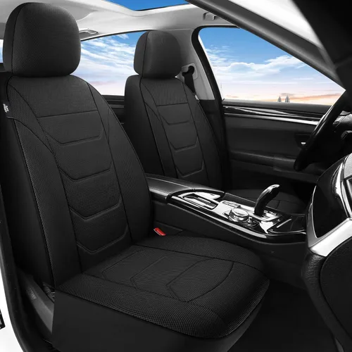 Miniatura 2 de Pariiaotin Juego completo de fundas de asiento de automóvil de malla de aire 3D, lavables y transpirables, tela premium, fundas de asiento de Negro