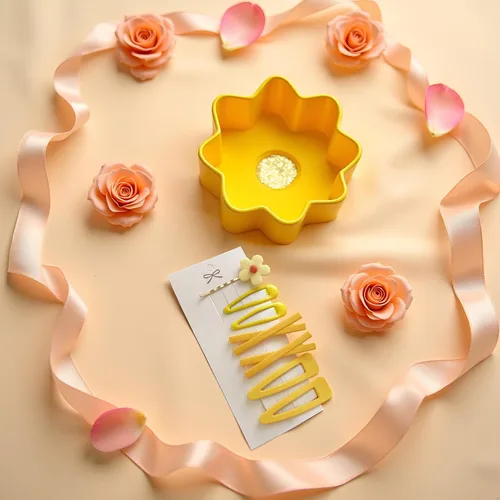 Miniatura 5 de 7 piezas de horquilla de horquilla de flores dulces amarillas para mujer, niña, horquilla para el pelo, decoración de elegantes regalos dorados