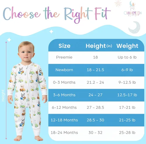 Miniatura 13 de CubbieMoon Bamboo Viscose Baby Pajamas 2 Way Zip for Diaper Change 0 to 24 Month Soft Stretchy Sleeper 2 Pack