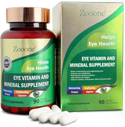 zooone Luteína y Zeaxantina Vitaminas para los Ojos, Suplemento de Vitaminas y Minerales para los Ojos con Vitamina C, E, Zinc, Cobre, Apoyo para la