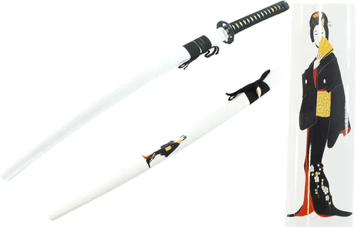 Miniatura 2 de MAKOTO Espada samurái katana afilada blanca hecha a mano de 40 pulgadas, geisha de mujer japonesa