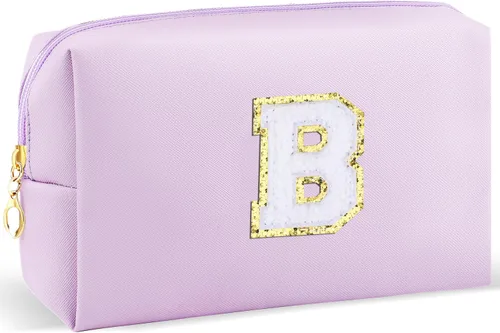 Miniatura 46 de URSKYTOUS Regalos para niñas, bolsa de maquillaje con inicial, bolsa de cosméticos personalizada con cremallera, bonita bolsa de aseo de viaje, Azul
