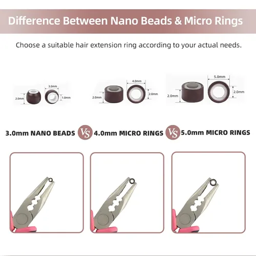 Miniatura 6 de Vlasy 100 Piezas Cuentas de Nano Anillo con Forro de Silicona para Extensiones de Cabello Humano con Nano Anillo 5 Colores Opcionales (Negro)