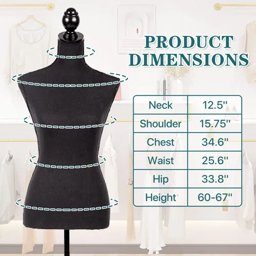 Miniatura 7 de Maniquí femenino Torso vestido forma maniquí cuerpo vestido modelo con soporte de trípode, 60-67 pulgadas altura ajustable mujer cuerpo torso