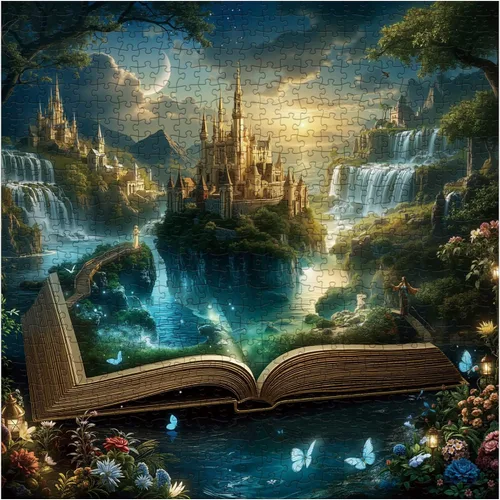 Miniatura 8 de Hermoso libro valle rompecabezas para adultos, 1000 piezas de naturaleza, bonita luna, cascada de paisaje, rompecabezas escénico de castillo