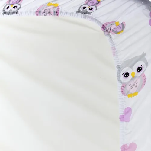 Miniatura 9 de Paquete de 2 sábanas de colchón n Play, 100% algodón percal, suaves, portátiles, para cuna, para niñas con búhos/corazones y diseño rosa sólido