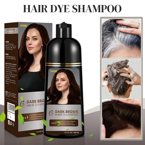 Miniatura 2 de Ivnil - Champú de tinte para cabello castaño oscuro para cobertura de cabello gris, champú permanente 3 en 1 para canas, Champu con tinte