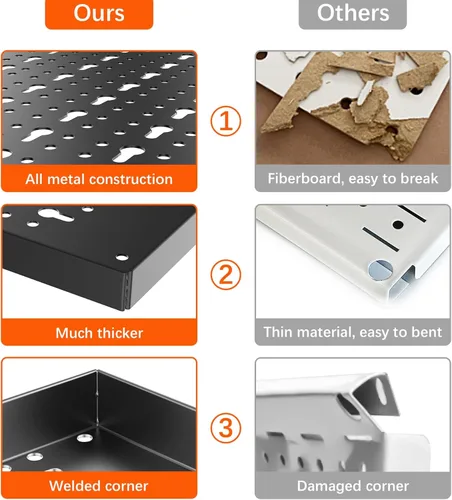 Miniatura 4 de TORACK 3 piezas de paneles de tablero de clavijas de metal para almacenamiento de herramientas de garaje, tablero de clavijas para banco de trabajo