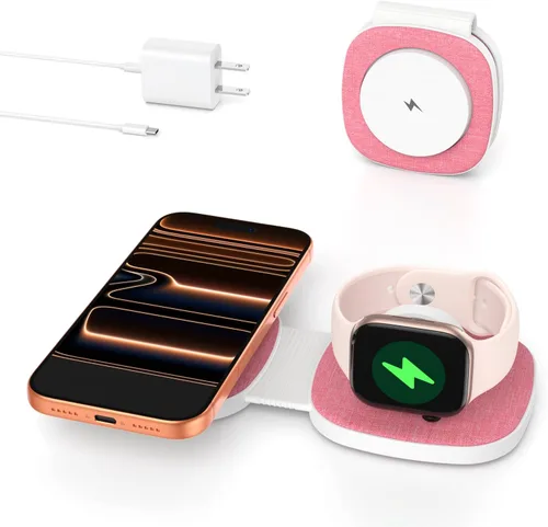 Miniatura 10 de Cargador inalámbrico plegable 2 en 1 Mag-Safe para iPhone 16 15 14 13 12 Series, Apple Watch Series/Ultra/SE, Airpods/Pro, cargador Magsafe portátil