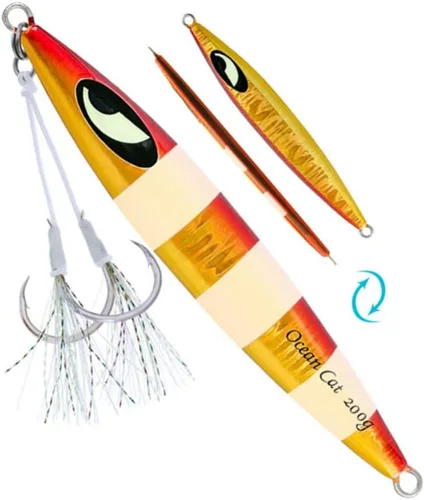 Miniatura 21 de OCEAN CAT Señuelos de pesca con jigging de paso lento, kit de plantillas brillantes para pesca en agua salada con ayuda de anzuelo lento, anzuelo
