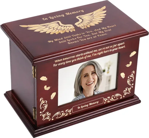 Miniatura 10 de Urnas de cremación para cenizas humanas adultas masculinas o femeninas, urnas funerarias para cenizas con marco de fotos, caja de recuerdo de madera