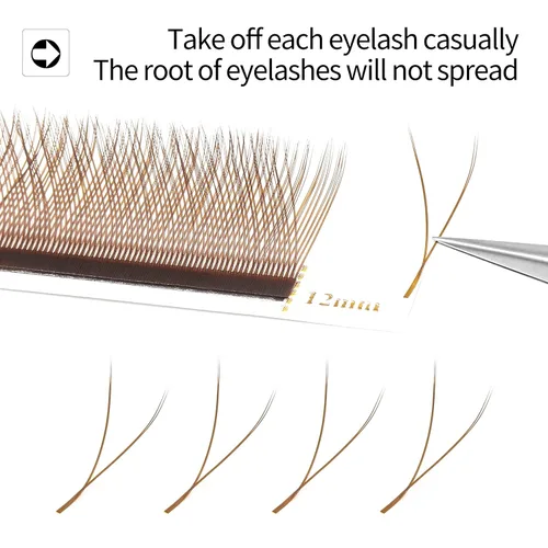 Miniatura 2 de Extensiones de pestañas naturales tejidas a mano con triple forma marrón YY (mezcla de 0.315-0.591 in, 0.07C)