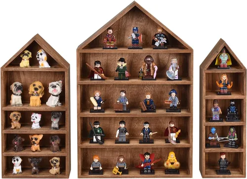 Miniatura 3 de Ikee Design Juego de 3 piezas montadas en la pared en forma de casa de madera con forma de cubículo de sombra con puerta, vitrina de almacenamiento