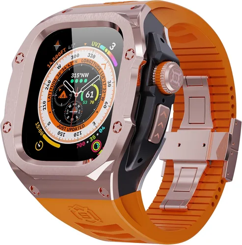 Miniatura 11 de VeveXiao - Funda resistente con correa compatible con Apple Watch Ultra 2 bandas de 49mm, funda protectora de metal con correa de repuesto de goma