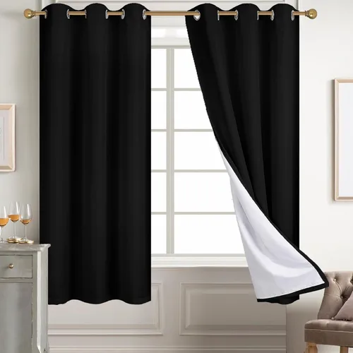 Miniatura 32 de Diraysid Cortinas 100% opacas de lino beige para dormitorio, con ojales, aislamiento térmico, cortinas de oscurecimiento de habitación