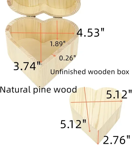 Miniatura 2 de Caja de madera sin terminar en forma de corazón, madera de pino natural, cajas de madera de bricolaje con tapa para manualidades de almacenamiento