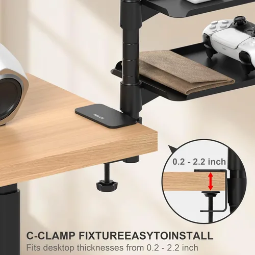 Miniatura 5 de Estante de Escritorio de Metal de 3 Niveles con Abrazadera – Almacenamiento giratorio de 360° encima/debajo de la mesa, organizador de escritorio