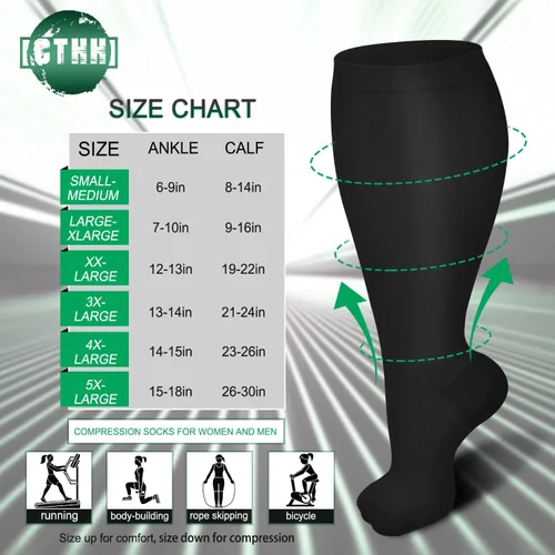 Miniatura 3 de Paquete de 3 calcetines de compresión de talla grande para mujeres y hombres, medias extra anchas de pantorrilla hasta la rodilla para soporte