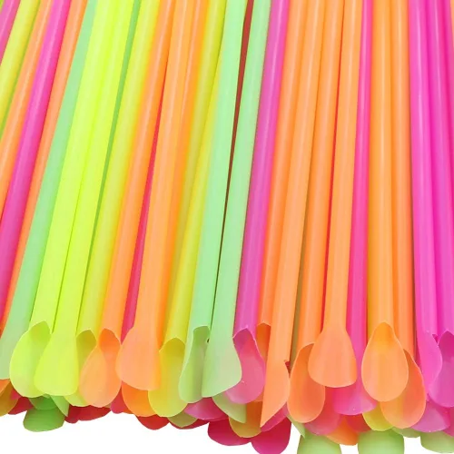 Miniatura 4 de DEEBF - Paquete de 500 pajitas de cuchara Sno-Cone, pajitas de plástico desechables de colores neón mixtos, 8 pulgadas
