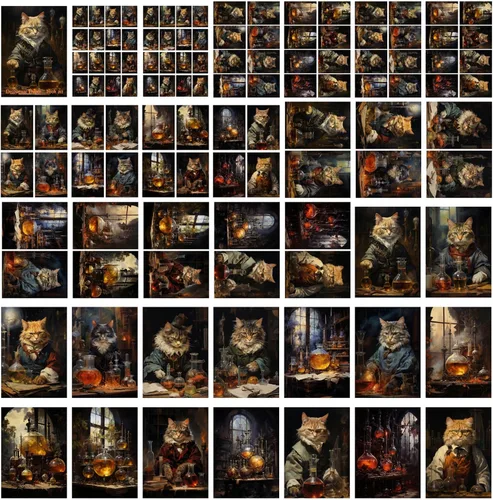 Miniatura 4 de Decoupage - Paquete de papel (35 hojas de 6 x 8 pulgadas), gatos inteligentes y divertidos en ropa humana, para hacer pociones FLONZ, ilustración