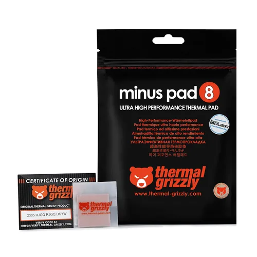 Thermal Grizzly Almohadilla de interfaz térmica Minus Pad 8-1.181x1.181x0.020 in, eléctricamente no conductora, alta conductividad térmica y
