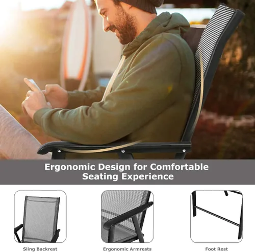 Miniatura 5 de S AFSTAR - Sillas plegables para patio, silla portátil con reposabrazos para exteriores, jardín, jardín, piscina Gris