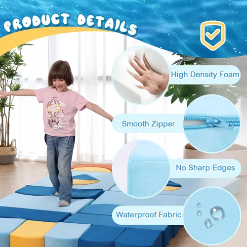 Miniatura 3 de Erament Sofá cama modular para niños pequeños, 22 piezas, sofá cama para sala de juegos, muebles convertibles con temática oceánica, sofá modular
