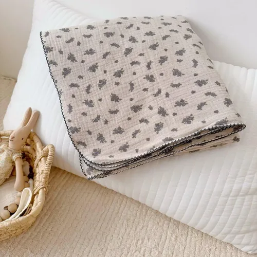 Miniatura 30 de BuLuTu Manta de 4 capas para niños pequeños, 100% algodón muselina, mantas de cama para niños, niñas, niños, con bonito patrón de flores de hibisco