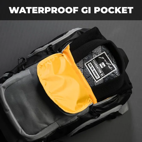 Miniatura 5 de Mochila dorada BJJ para Jiu Jitsu – Bolsa de deporte muy resistente con bolsillo impermeable de tejido de GI Gris