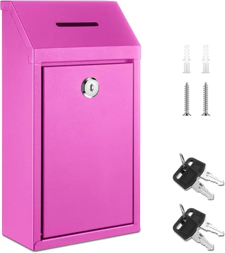 Miniatura 26 de Yaocom Caja de dinero de metal para donación de dinero para colección de soportes de granja, caja de sugerencias segura con candado montado