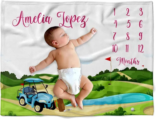 Miniatura 13 de Manta de golf personalizada para bebé, manta deportiva para bebé niño con nombre, manta de bebé con monograma Carrito de golf