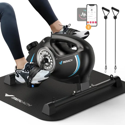Pedal de bicicleta para debajo del escritorio, mini bicicleta de ejercicio magnética silenciosa con aplicación MERACH para recuperación de brazos y