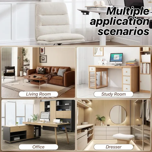 Miniatura 8 de Silla de oficina en casa sin brazos de tela, moderna silla de escritorio ergonómica con respaldo alto con ruedas, silla giratoria de altura