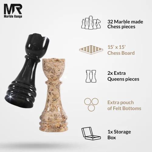 Miniatura 5 de Juego de ajedrez de mármol para adultos de 15 pulgadas, hecho a mano, juego de mesa negro y coral con 32 piezas de ajedrez, 2 reinas adicionales