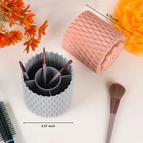 Miniatura 6 de Organizador de brochas de maquillaje, rotación de 360°, vaso de 5 ranuras para cosméticos, lápices labiales, bolígrafos, organizador de tocador