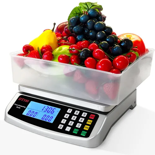 Miniatura 11 de Báscula de alimentos de 110 libras, báscula digital de cocina con computación de precios, báscula comercial, 5 unidades, soporte, tara, PCS, acero