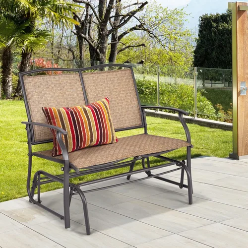 Miniatura 4 de Tangkula Banco planeador de patio para 2 personas, silla de sofá biplaza mecedora para exteriores con marco de acero resistente, tela de asiento