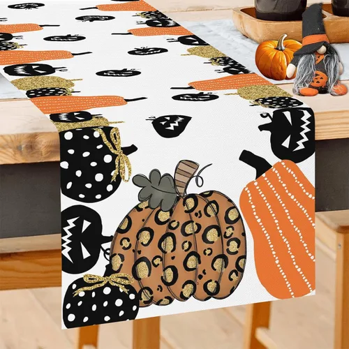 Miniatura 13 de GOOESING Camino de mesa de otoño, calabazas azules y blancas, hojas de eucalipto, caminos de mesa de otoño, Acción de Gracias, cocina, comedor