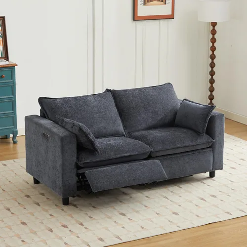 Miniatura 11 de Sofá reclinable eléctrico de gran tamaño, sofá reclinable de chenilla blanco crema con reposacabezas ajustable, almohadas, juego de muebles
