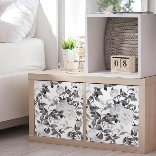 Miniatura 4 de Papel pintado floral de despegar y pegar, papel pintado en blanco y negro autoadhesivo, papel de contacto removible de vinilo con flores