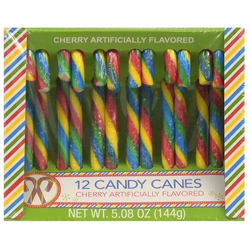 Greenbrier (1) Caja de bastones de caramelo, sabor a cereza con rayas multicolores, 12 piezas de dulces navideños envueltas individualmente por