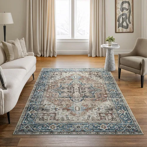 Miniatura 13 de Bloom Rugs Alfombra lavable antideslizante de 2 x 3 pies, color azul/verde/mandarina, alfombra tradicional oriental para sala de estar, dormitorio
