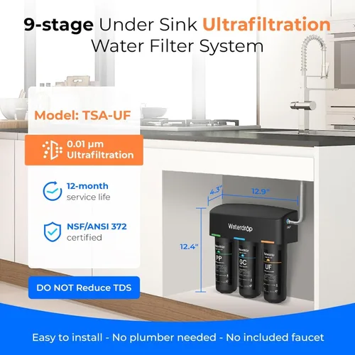 Miniatura 2 de Waterdrop WD-TSA-UF 0.01 μm Filtro de agua ultrafiltración debajo del fregadero, Sistema de filtración de agua debajo del fregadero de 9 etapas