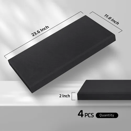Miniatura 3 de Panel de pared de fibra de vidrio de 23.62 x 11.81 x 2 pulgadas, paquete de 4 paneles acústicos, paneles acústicos absorbentes de sonido para Negro