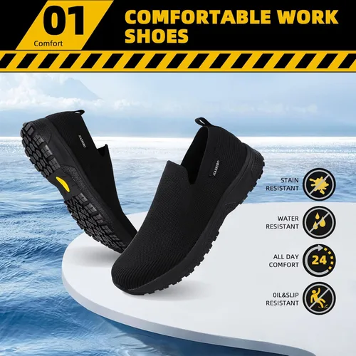 Miniatura 2 de Zapatos de trabajo antideslizantes para hombre, zapatos de chef impermeables para cocina, hospital, antideslizantes, con amortiguación de aire