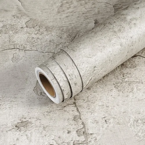Miniatura 7 de Livelynine Papel tapiz de hormigón crema para despegar y pegar baño apto para inquilinos, papel tapiz autoadhesivo, texturizado 3D, color gris