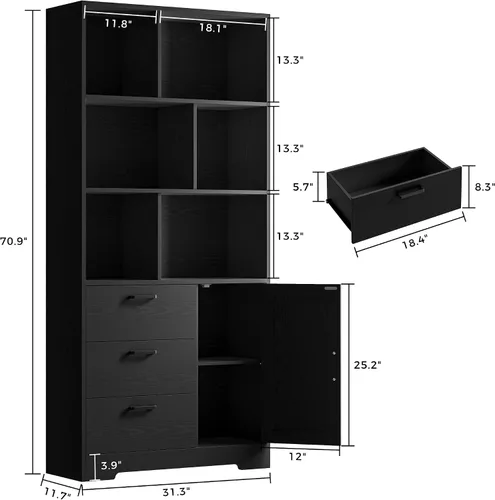 Miniatura 3 de IRONCK Estantería con cajones, estantería de 70.9 pulgadas de alto con puertas, estanterías y estanterías con almacenamiento, estantería con 6 cubos