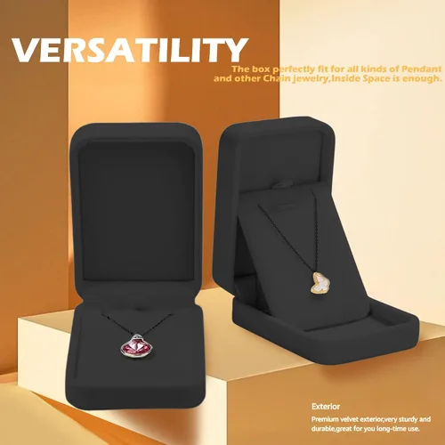 Miniatura 3 de HESSION Juego de 2 joyas de terciopelo colgante collar caja de regalo de compromiso boda caso (negro)
