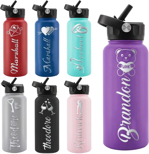 Miniatura 30 de Personalized Water Bottles, Custom Water Bottle with Birth Month Flower Personalized Text Names, Gifts for Women, Customized Engraved Stainless